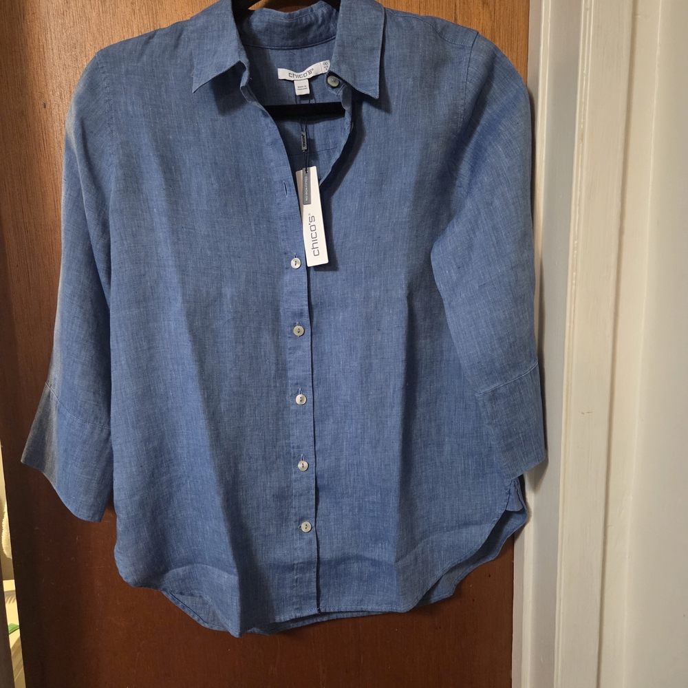 Chico's Classic Blue Chambray Shirt Extra Small